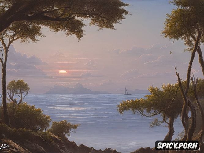 wind, dimensional space, mangroves, rocks, sea, sunrise, aivazovsky style