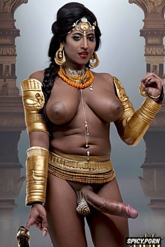 thin waist, erect veiny futanari dick, solo indian kali woman