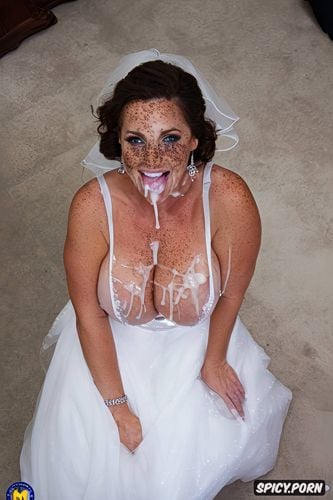 wedding dress, cum on boobs, cum on face1 5, smiling, full faces