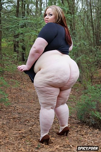 very pale skin, partially nude, white woman, thick thighs, massive fat thighs