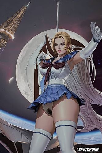 woman, flying, kylie minoque is sailormoon, fat calves, nighttime