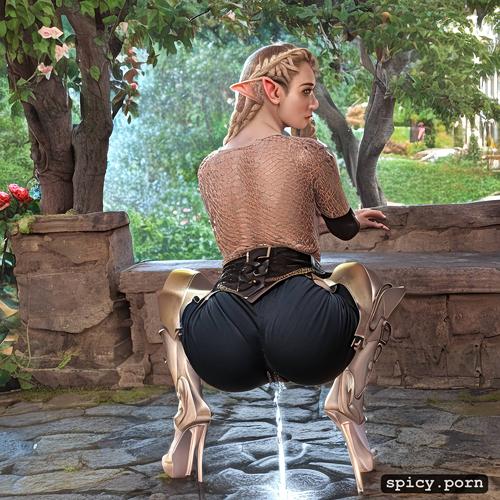 butt, backview, blond hair, impressionist style, view from behind