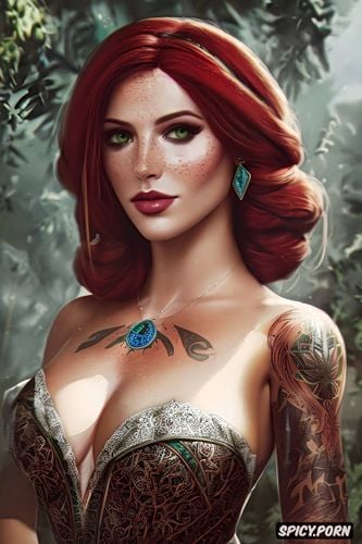 topless, triss merigold the witcher beautiful face full body shot