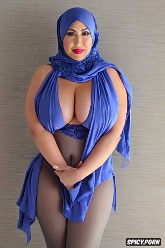 color photo, absolute vertical symmetry, totally naked in only hold ups and hijab no background whatsoever