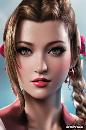 ultra realistic, high resolution, k shot on canon dslr, aerith gainsborough final fantasy vii rebirth beautiful face young tight outfit tattoos masterpiece