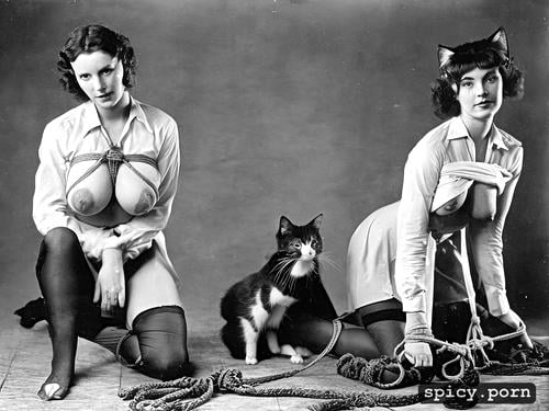 teenager, rope work, cat ears, handcuffed, cat woman, collared