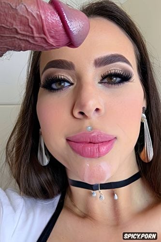 big saggy tits, choker, real amateur selfie, heavy makeup, close up on face