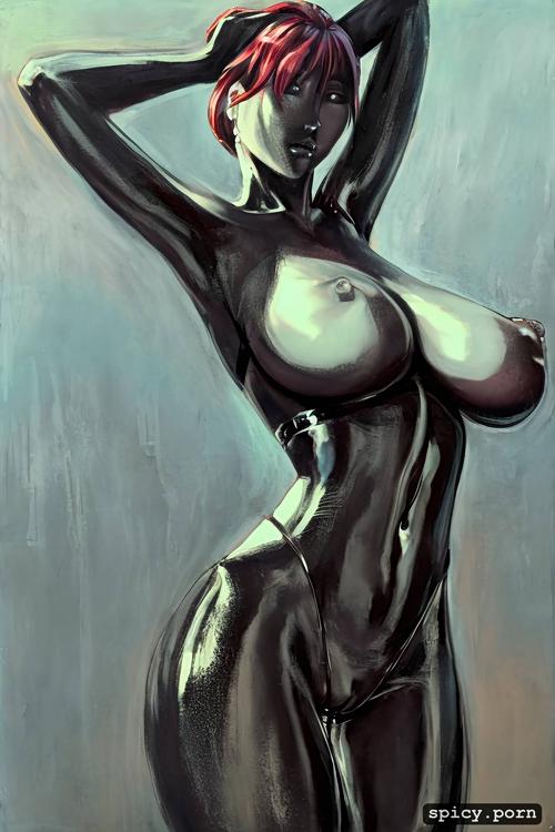 large breasts, dripping oil, beautiful proportions, oil, clitoral hood