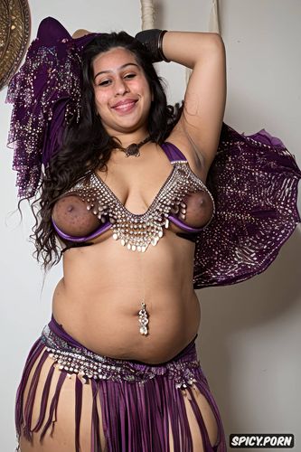 long dark wavy hair, very realistic, color photo, beautiful bellydancer at a dance festival