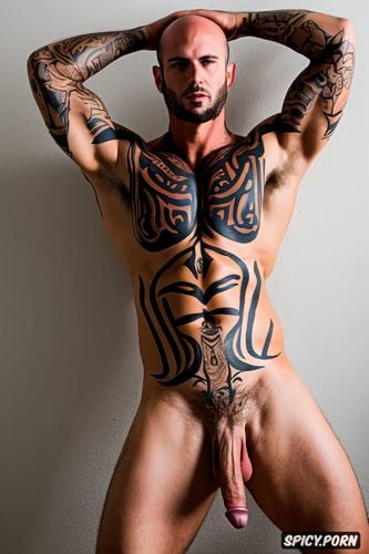 solo spain man body muscular, some body hair, big bush, uncut tattooed arms perfect face big erect penis sergio ramosface tattoo arms