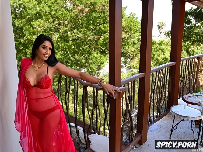 a young and alluring gujarati bhabhi, wearing a sheer red chiffon kurta leaving little to the imagination as it hugs her small petite body and exposes her cleavage