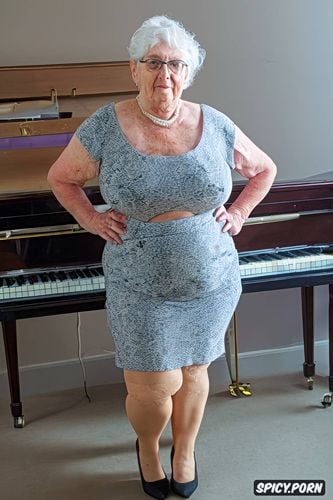 full body view, bottomless, 80 years old, jewerly, hairy cunt