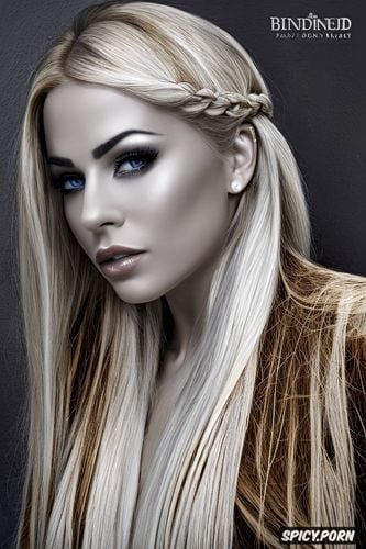 blue gray eyes, long dark honey blonde hair in a braid, a song of ice and fire