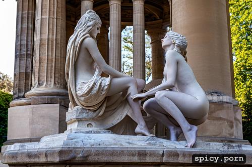 sculptre of two women, monument, kissing, 19 years old, lesbians