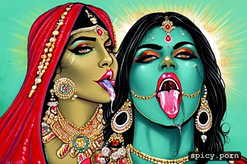 tongue play, indian godess kali, white cum on face