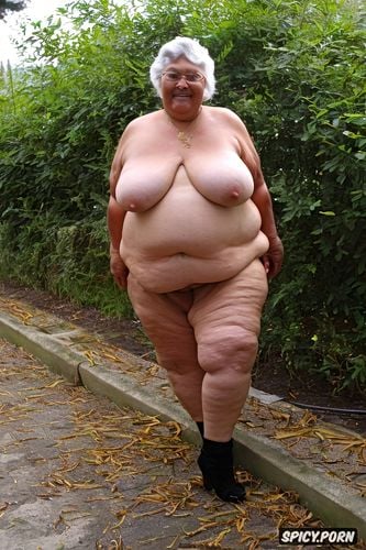 standing, heels, elderly, granny, black, ssbbw, busty, fat, no clothes cellulite ssbbw obese body belly