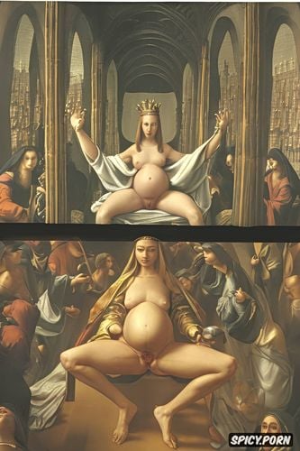 virgin mary nude, renaissance painting, spreading legs, pregnant