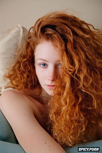 ginger hair, exhausted, minimalistic, spreading pussy, skinny body