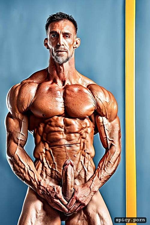 biceps, male, huge arms, solo masterpiece, vascular, old, hard dick