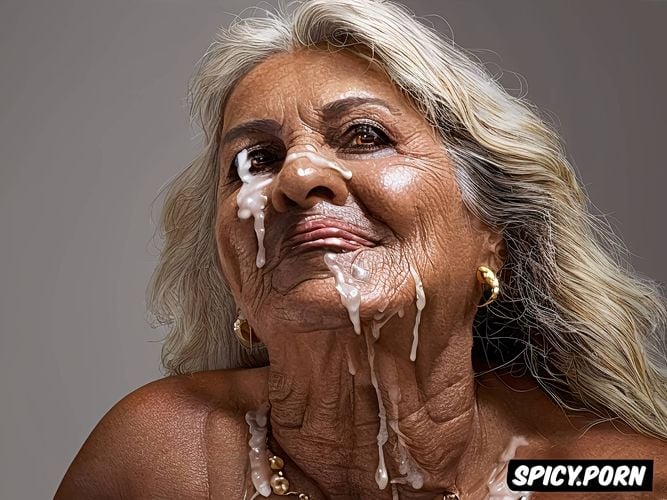 old, 95 year old latin woman, busty, old skin, facial, long hair