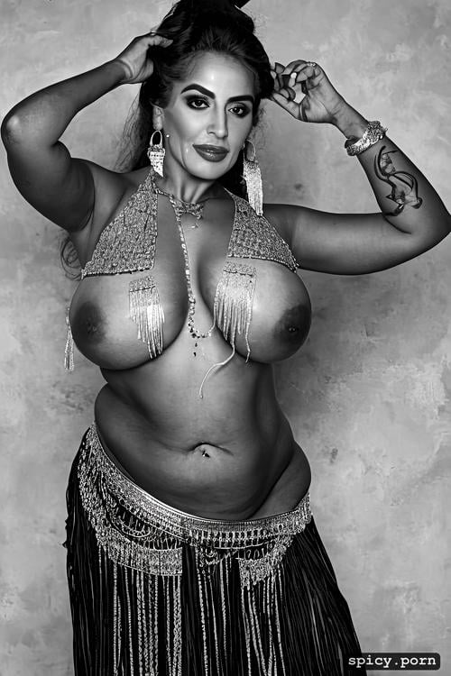 intricate hair, big saggy boobs, performing, stunning face, moroccan bellydancer