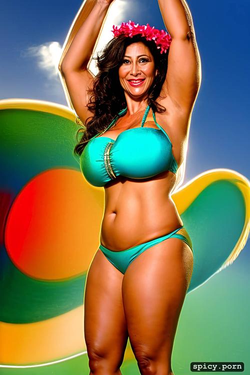 curvy body, 53 yo beautiful hawaiian hula dancer, bikini top