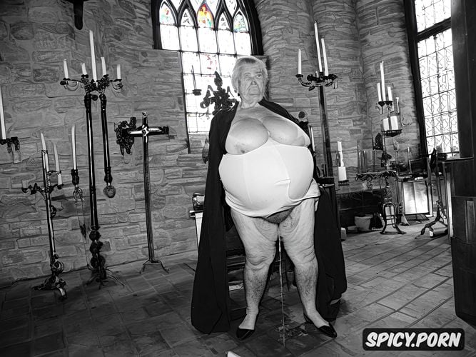 pissing in a church, massive saggy breasts, fat cellulite thighs