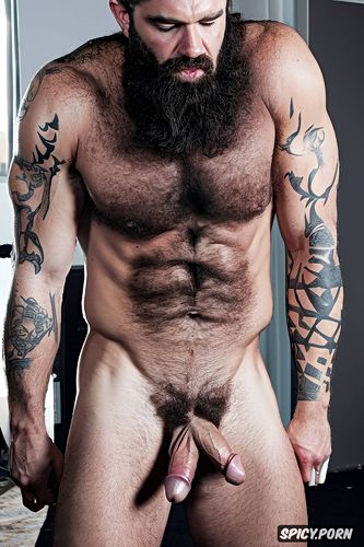 hombre solo super realista super musculos barba cerrada musculoso barzos tatuados desnudo superdotado pene grande erecto xxl pene muy grande erecto xxl