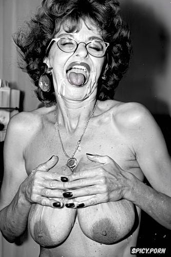 laughing, sofia loren, giant bare udder, sperm on face, veins on wrinkled boobs