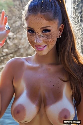 big tits, realistic, ariana grande, open mouth, gigantic tits