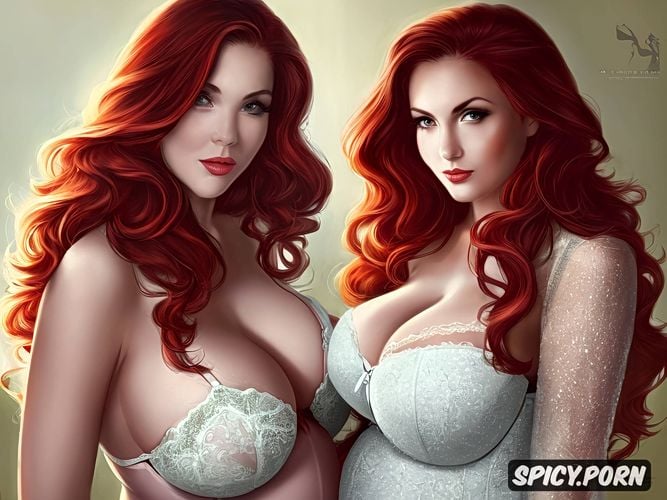 high resolution, red hair, woman, swollen boobs, wedding dress