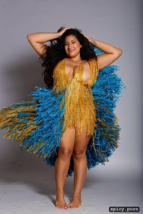 extremely busty, intricate beautiful dancing costume, color photo