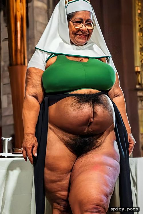 nun 65 years old hairy, hanging breasts, thick hips, ultradetailed colors