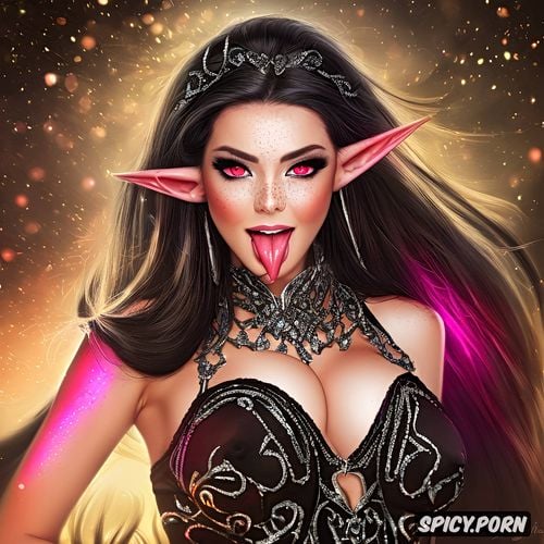 location elven village at night, tongue out, tight vagina, focus face