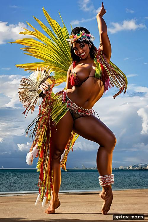 33 yo beautiful tahitian dancer, color portrait, performing on stage
