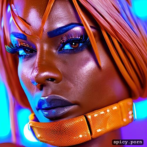 cyber neon lighting, artstation, an extremely beautiful redhead scandinavian female humanoid with freckled cheeks