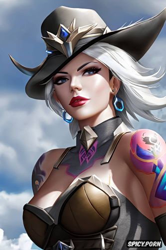 topless, ashe overwatch beautiful face full body shot, ultra realistic