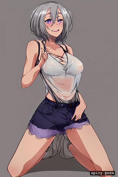 91tdnepcwrer, fangs, see through clothes, camisole and short shorts