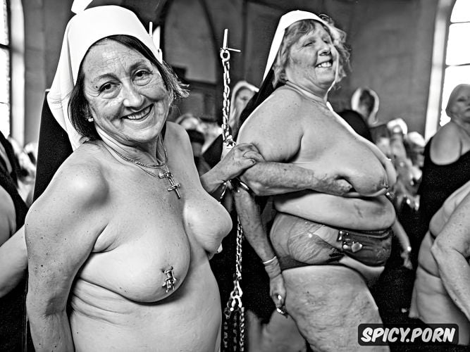 hanging, big saggy oversized tits, singing, nun, old geriatric elderly women