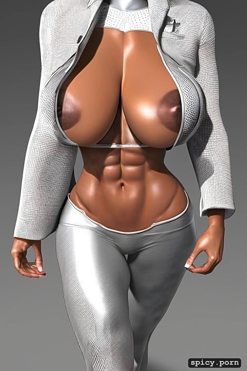 wider tighs, abstrct plain background, smoth tanned skin, enormous sagging breast