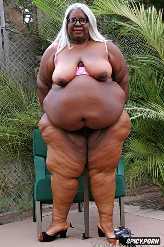 no clothes cellulite ssbbw obese body belly clear high heels african old in chair ssbbw hairy pussy lips open long gray hair and glasses sexy clear high heels