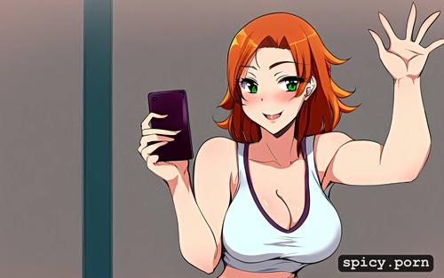 tanktop, 20 years old, in gym, perky breasts, white woman, selfie
