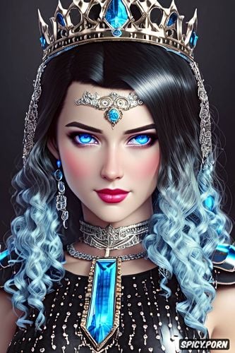 soft blue eyes, masterpiece, fantasy princess, long soft curly dark black hair