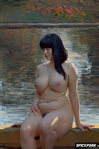 facing camera, shaved pussy, topless, ilya repin painting, full body shot