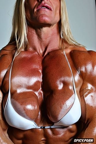 huge muscles, fair skin tone, extreme veins, female bodybuilder