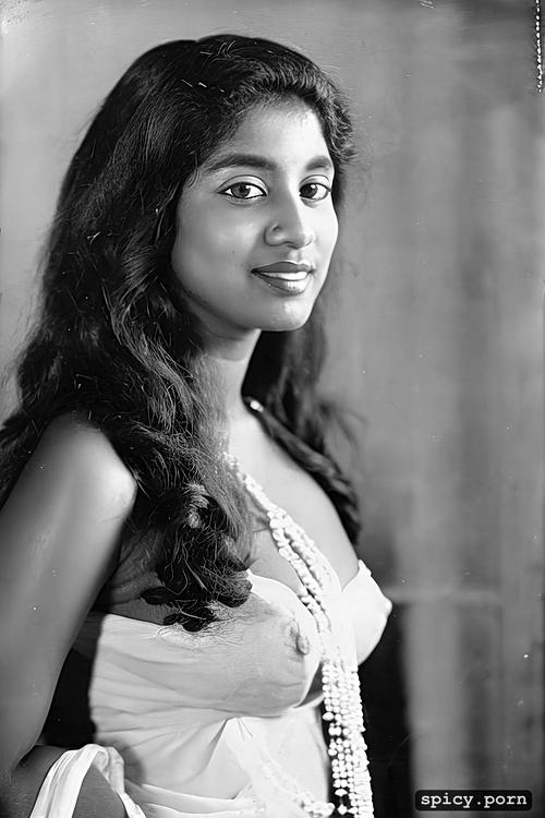 small nose, traditional bengali dress, dark hair, age 23, medium boobs