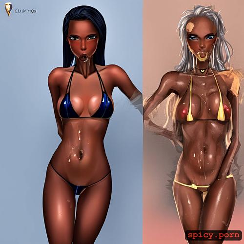 18 yo skinny black teen, wearing bikini, with cum all over her face