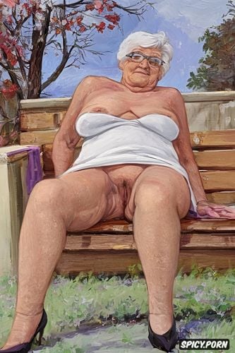 the very old fat grandmother skirt has nude pussy under her skirt