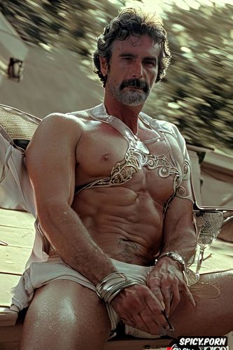 colored photo1 1, big arms, correct anatomy, mature handsome man sitting at terrace1 3