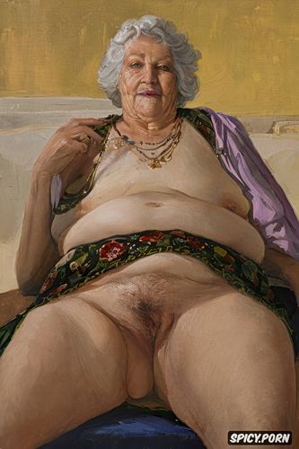 upskirt very realistyc nude pussy, the very old fat grandmother queen skirt has nude pussy under her skirt